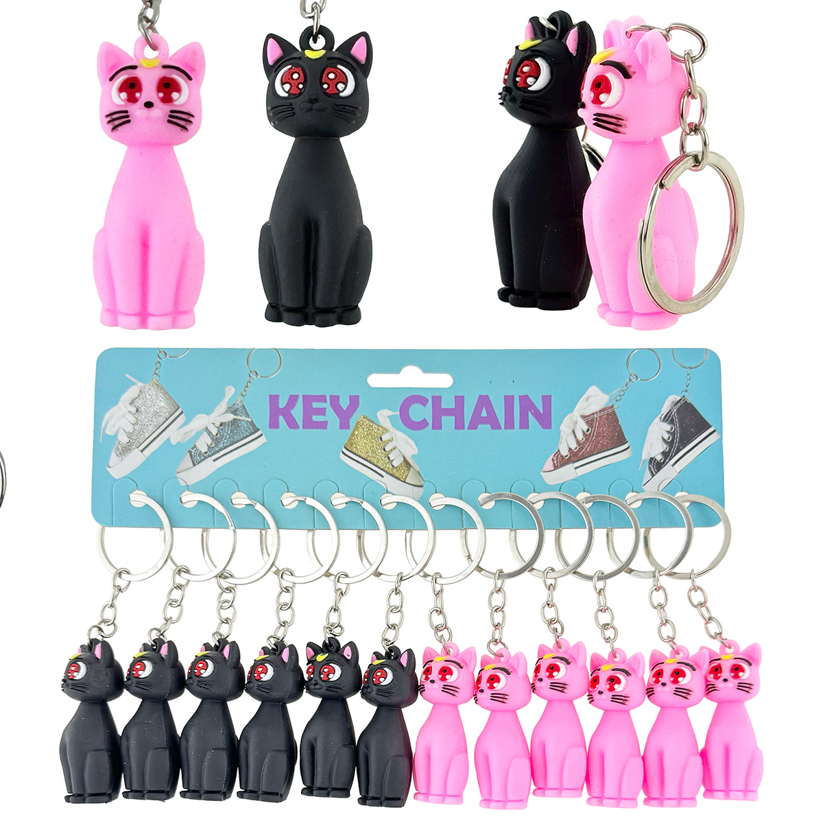 Брелок гумовий обʼємний кіт рожевий або чорний (12)