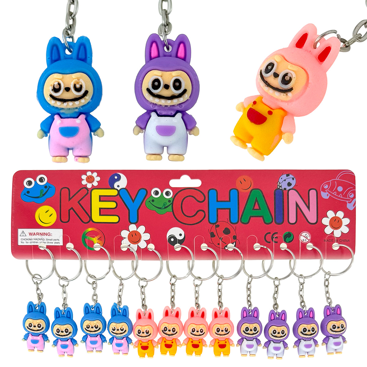 Брелок гумовий обʼємний LA BU BA в комбінезоні мала (12)