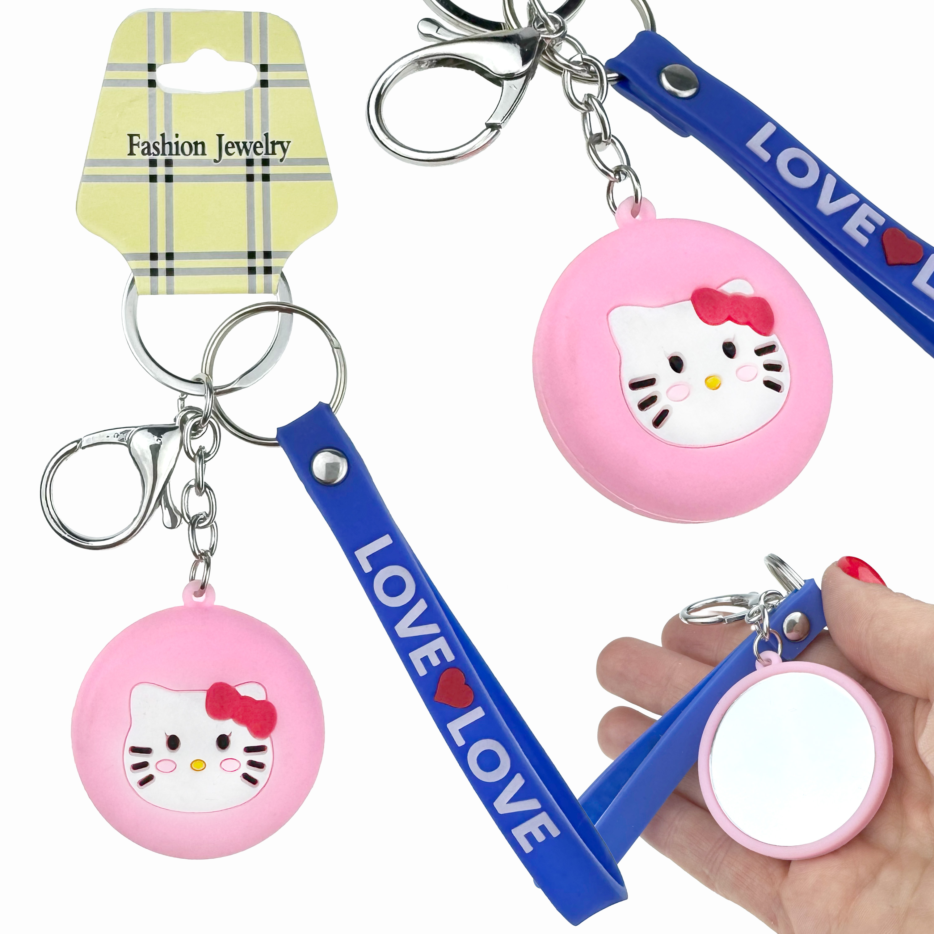 Брелок в упаковці гумовий Кітті дзеркало з гумовим ланцюгом (12)