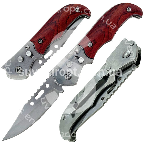 Ніж на кнопці розкладний ручка під дерево 16 см (12) /360/