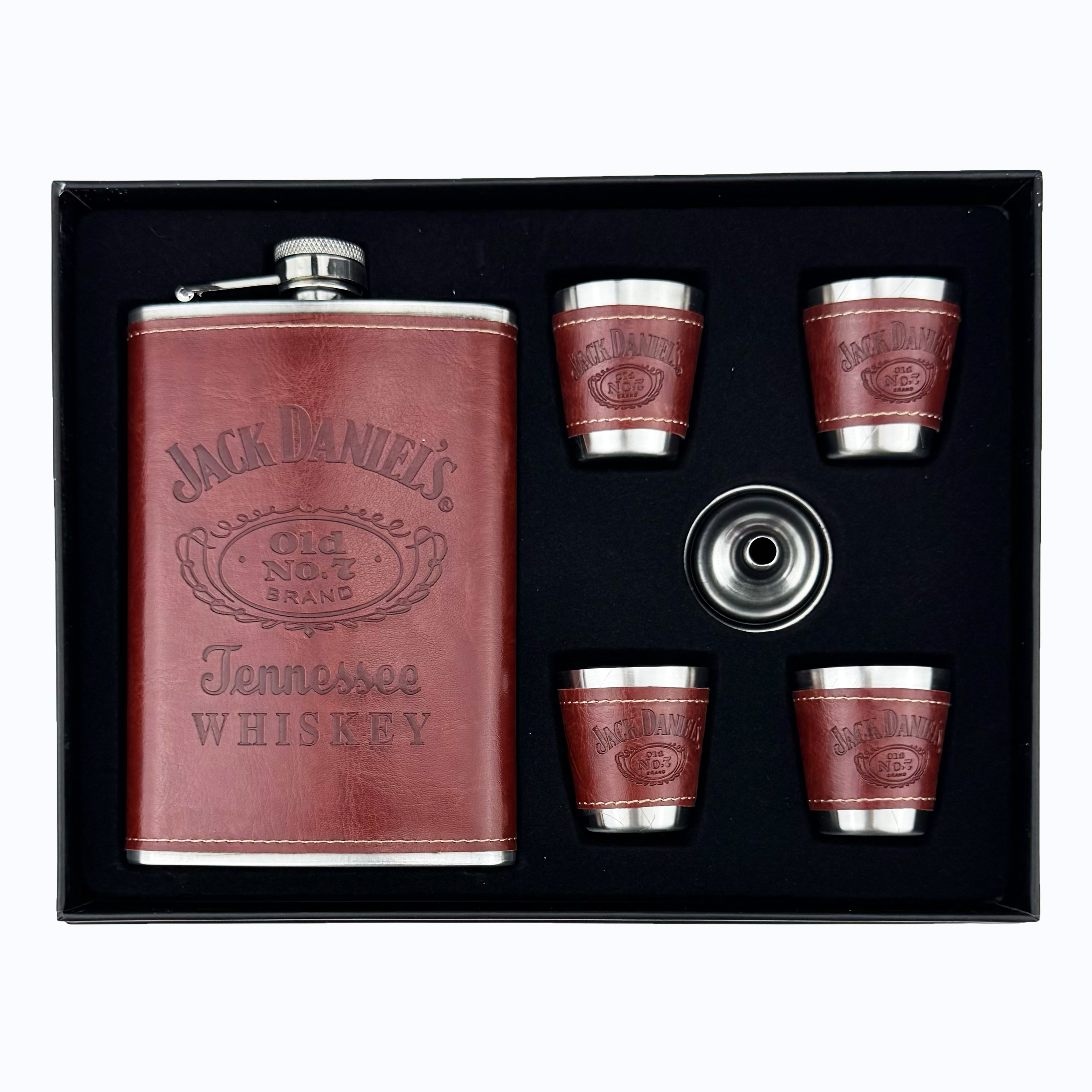 Набір фляга штучна шкіра алкогольні напоі,лійка та стопки /60/