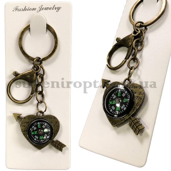 Брелок   в упаковке металлический сердце с компасом