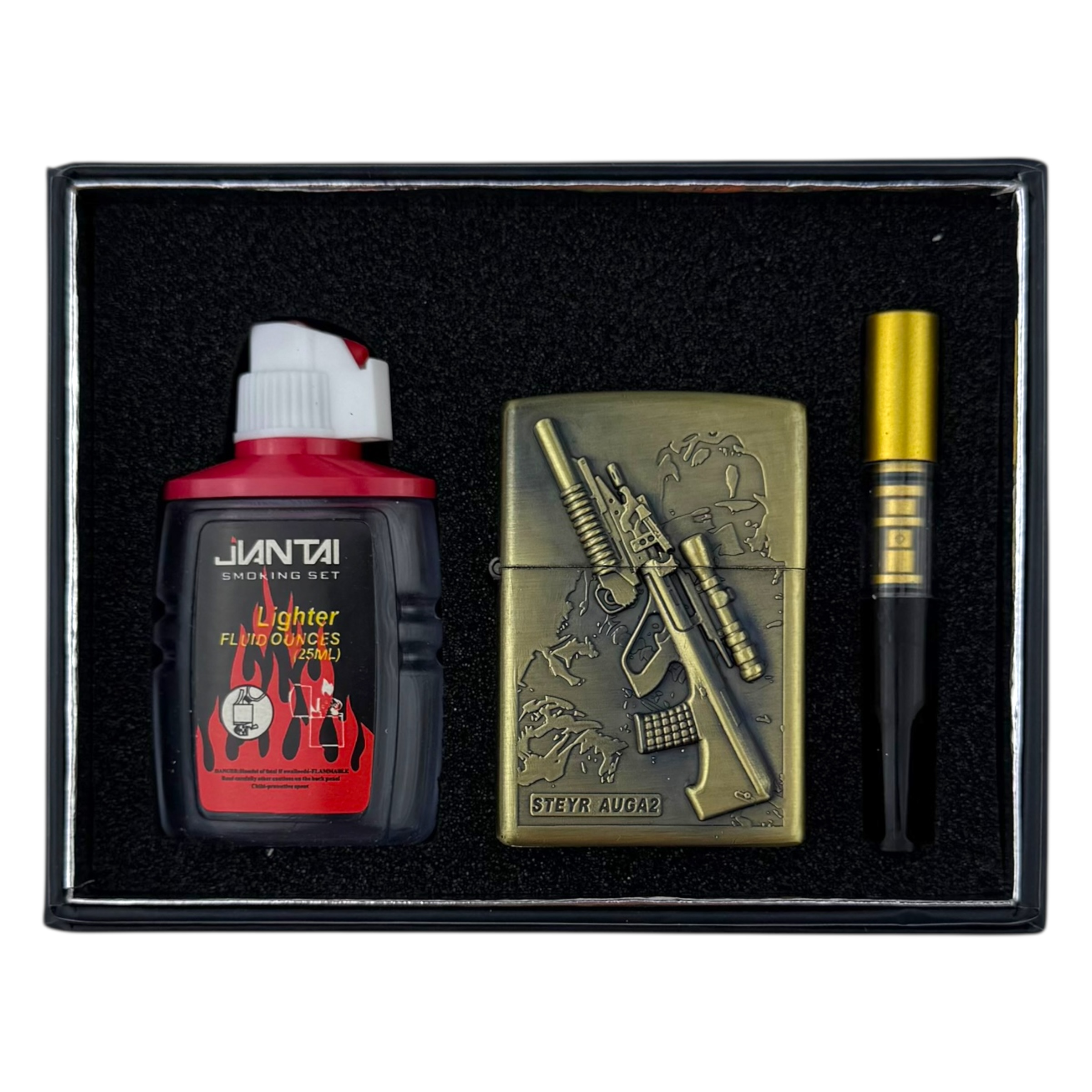 Запальничка набір бензинова з бензином мундштуком автомат з прицелом великим (10)