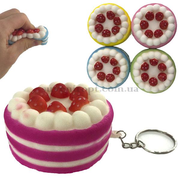 СКВИШИ - SQUISHY  брелок тортик круглый с клубникой (12) /1200/