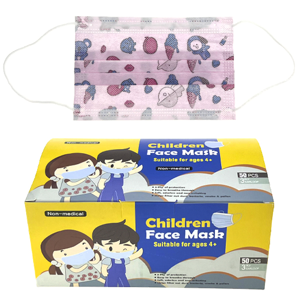 Маска дитяча захисна тришарова фабричний Китай коала рожева (50)