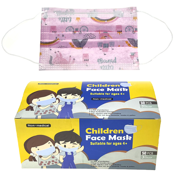 Маска дитяча захисна тришарова фабричний Китай велосипед рожева (50)