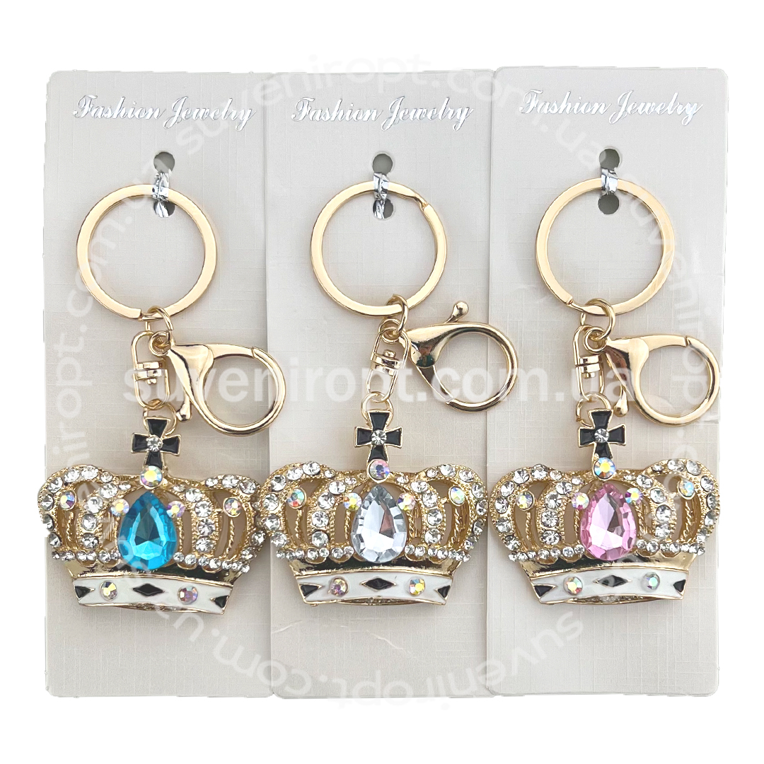 Брелок корона з великим камнем та маленькими камінчіками (12)
