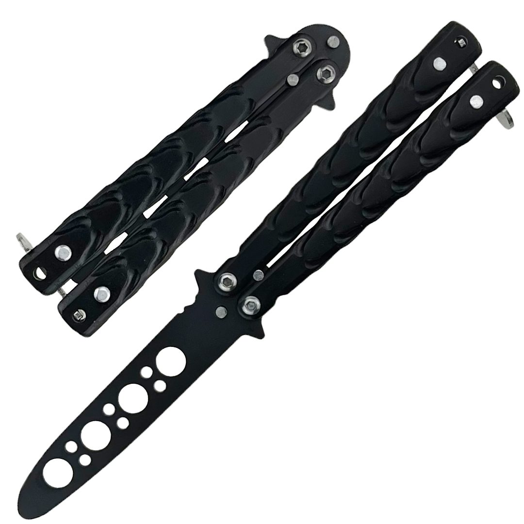 Ніж складаний метелик великий обманка різьблений чорного кольору 22 см  (12) /240/