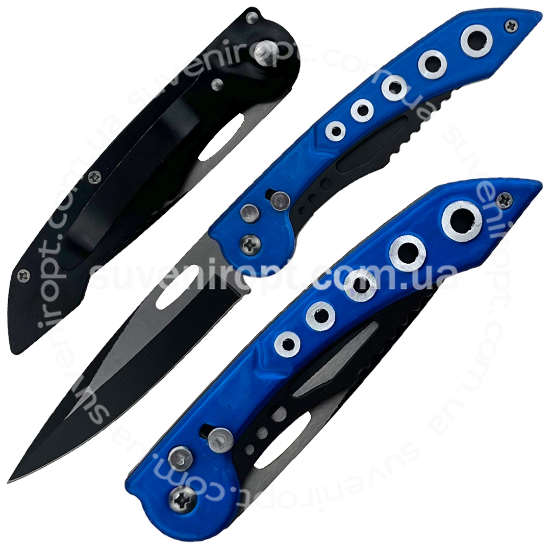 Ніж на кнопці  розкладний ручка кольорова з дюрками  21 см  (24) /240/