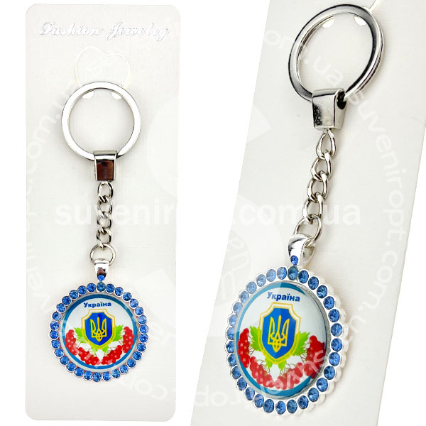 Брелок в упаковці в камінчиках герб трикутник України червона калина скло (12)