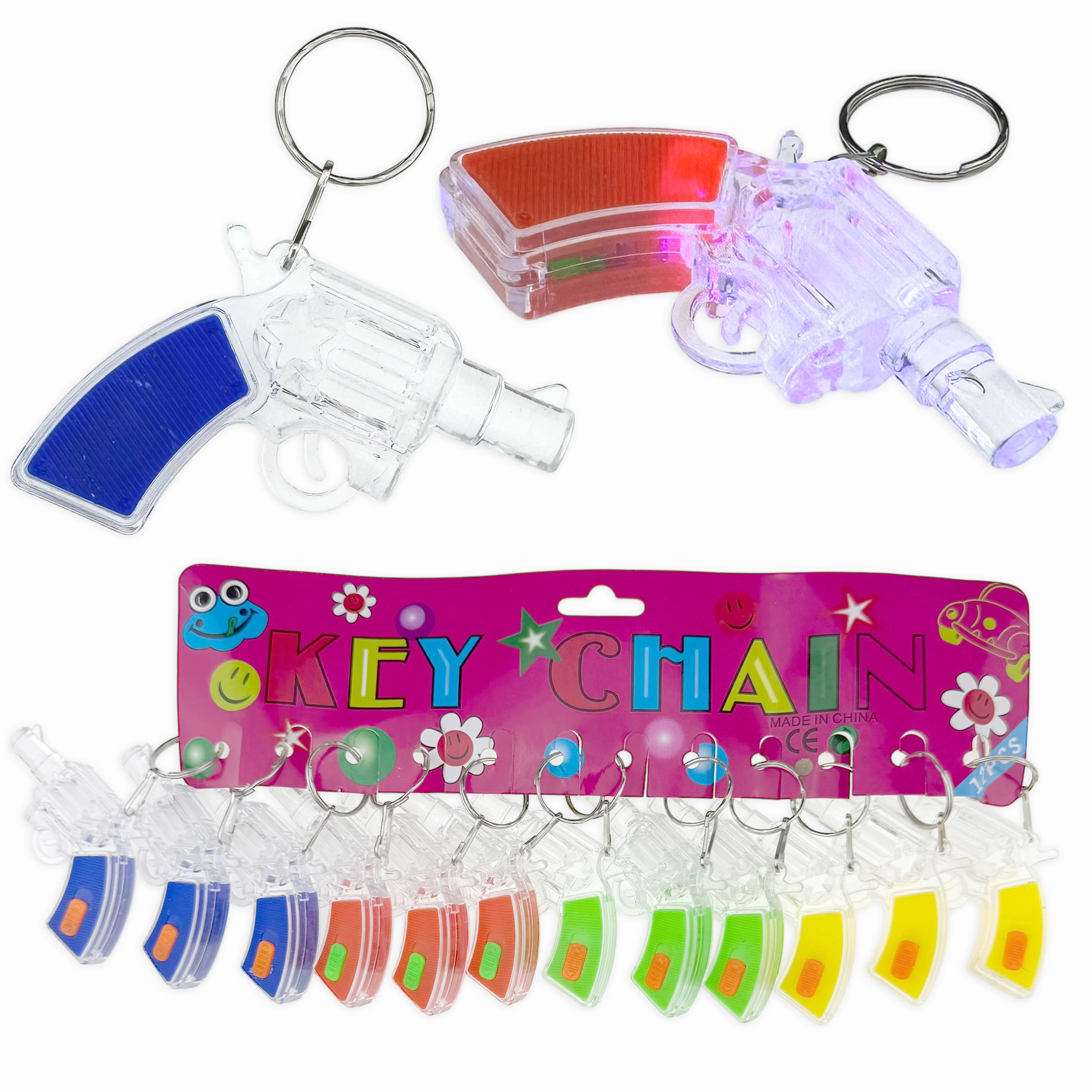 Брелок  що світится блимає револьвер кольоровий прозорий (12) /1200/