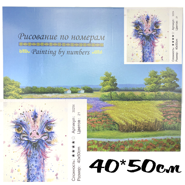 Картина по номерам 40х50  яркий страус