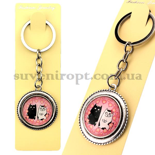 Брелок металлический  в упаковке стекло коты толстуны в сердечках (12)