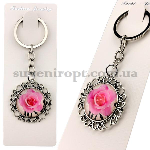 Брелок металлический  в упаковке стекло роза в узорах (12)