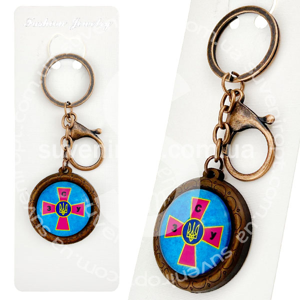 Брелок в упаковці деревяний знак ЗСУ блакитно-рожевий скло (12)