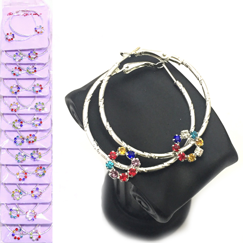 Серёжки кольцо с кругом из цветных камней  (12)