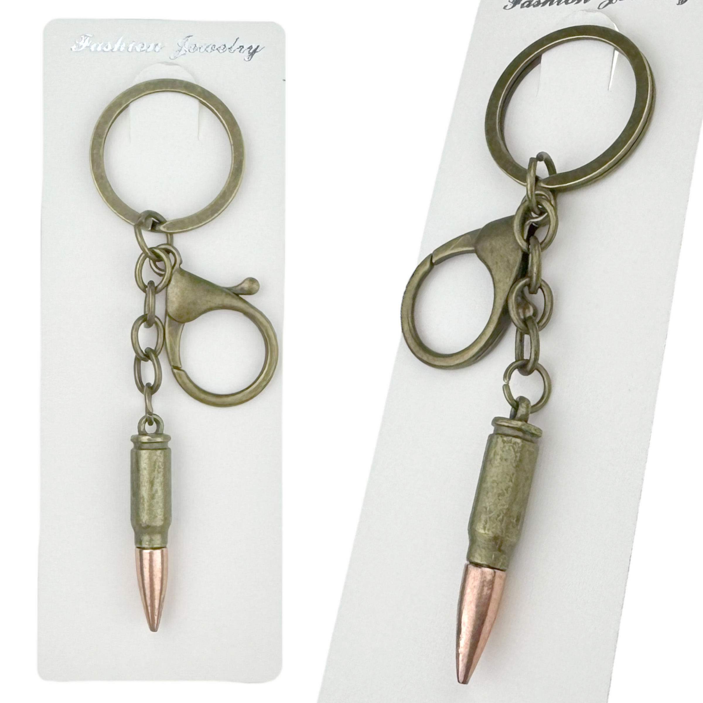 Брелок в упаковці пуля металева бронзова з золотим наконечником (12)