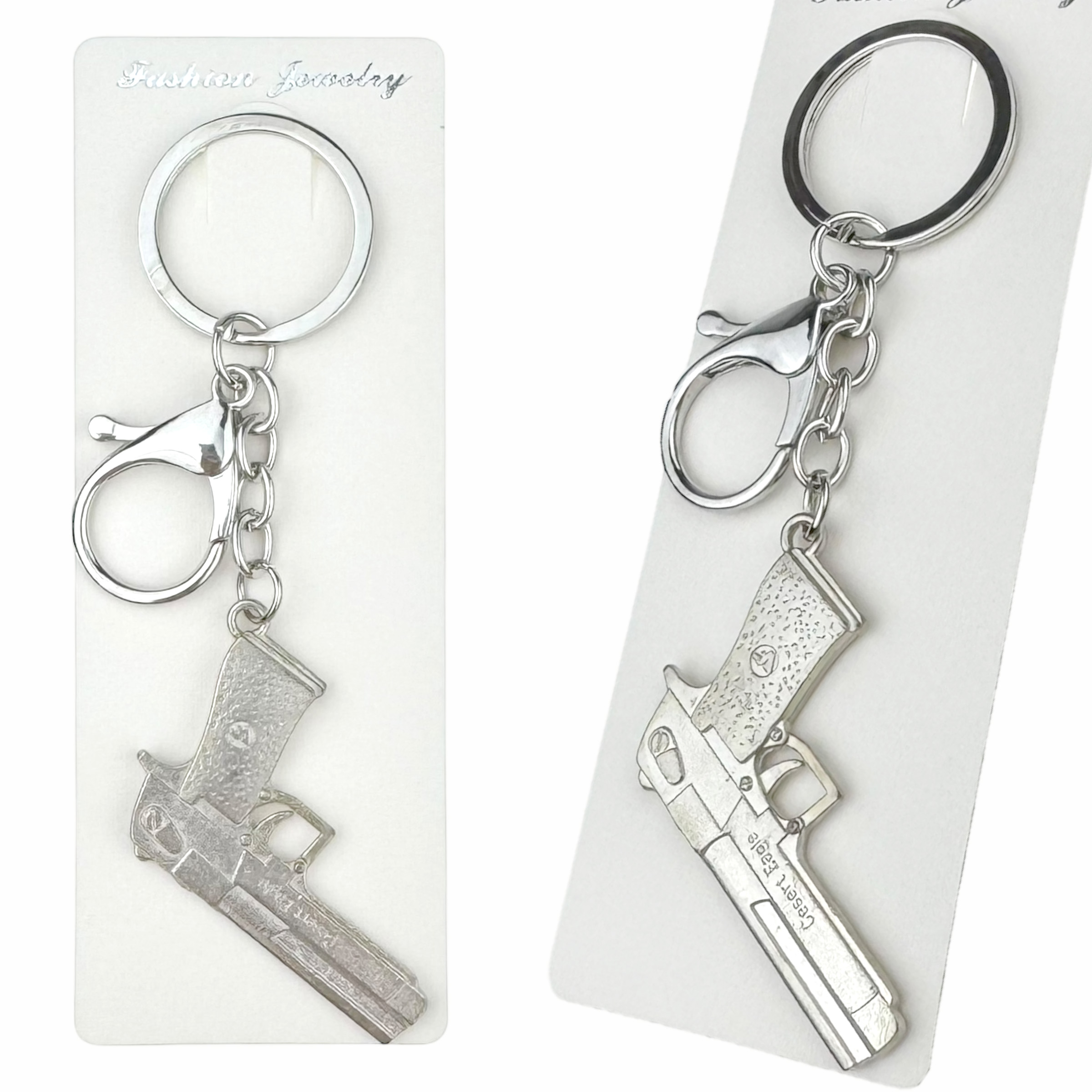 Брелок в упаковці металевий пістолет плоский беретта срібний великий (12)