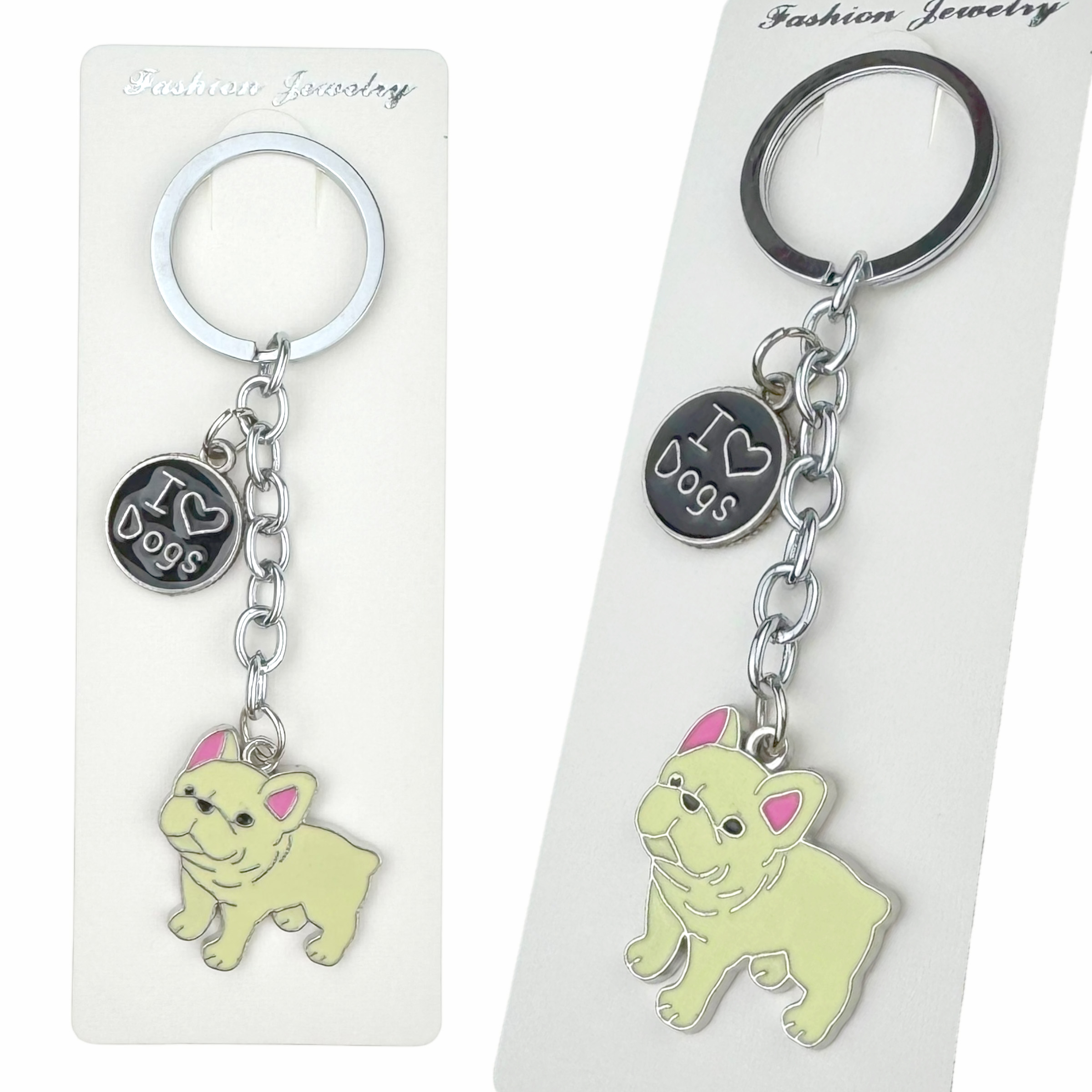 Брелок в упаковці металеве французькій бульдог з медальоном (12)