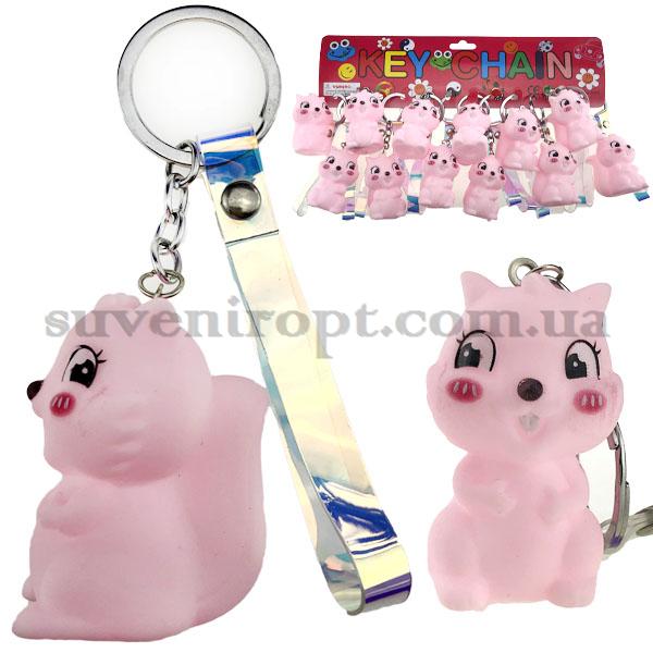 Брелок резиновый пищалка белка розовая с браслетом (12)