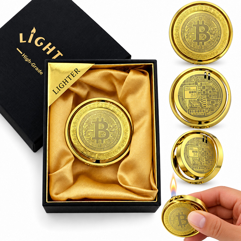 Запальничка подарункова LIGHTER кругла золотий Bitcoin (10)