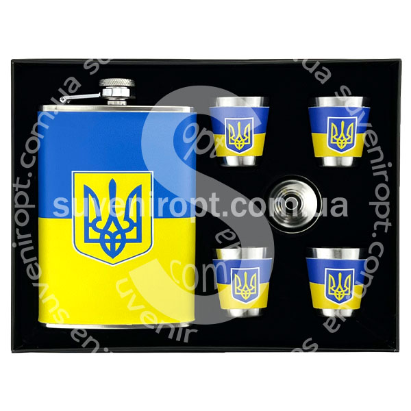 Набір фляга із чарками жовто-синя Україна /60/