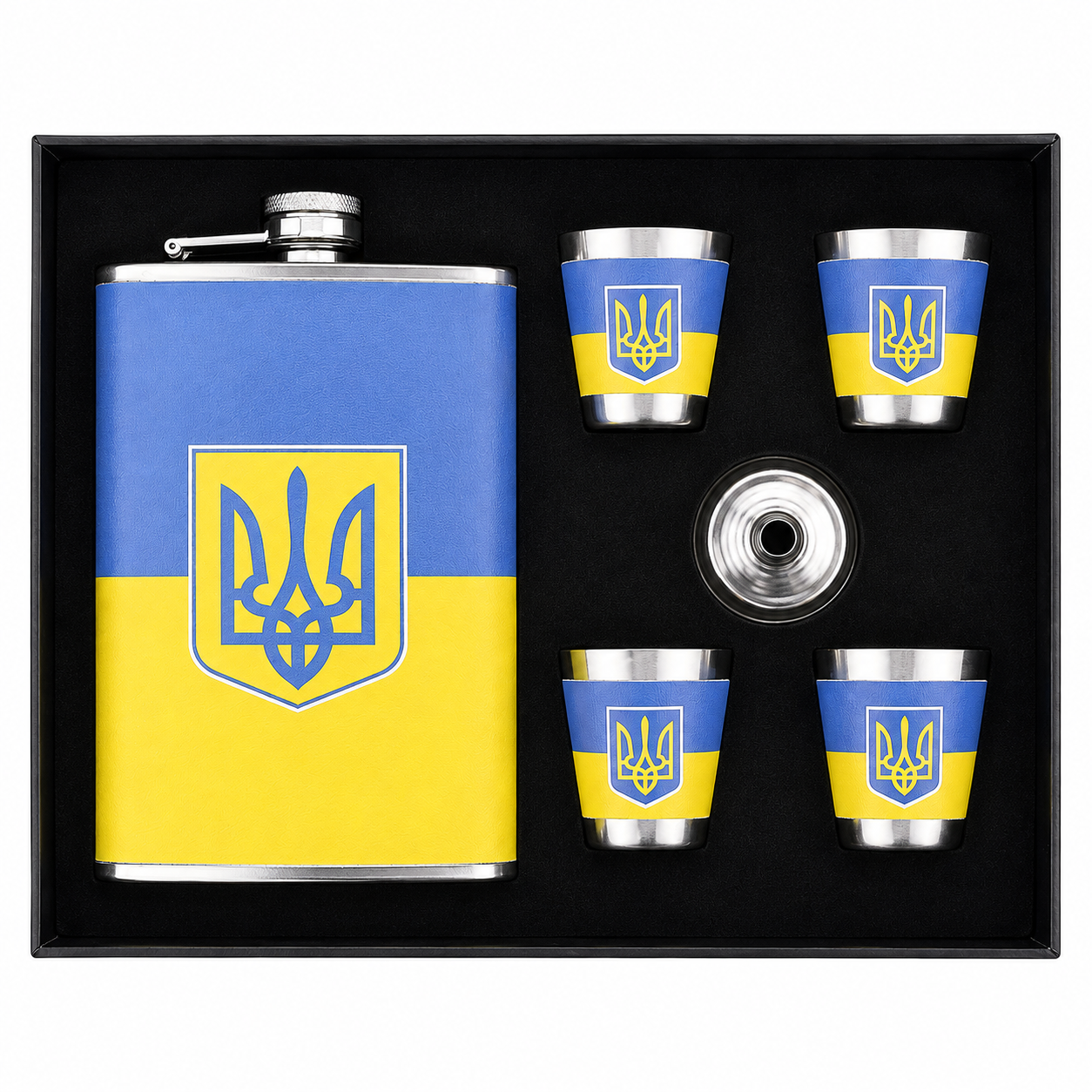 Набір фляга із чарками жовто-синя Україна /60/