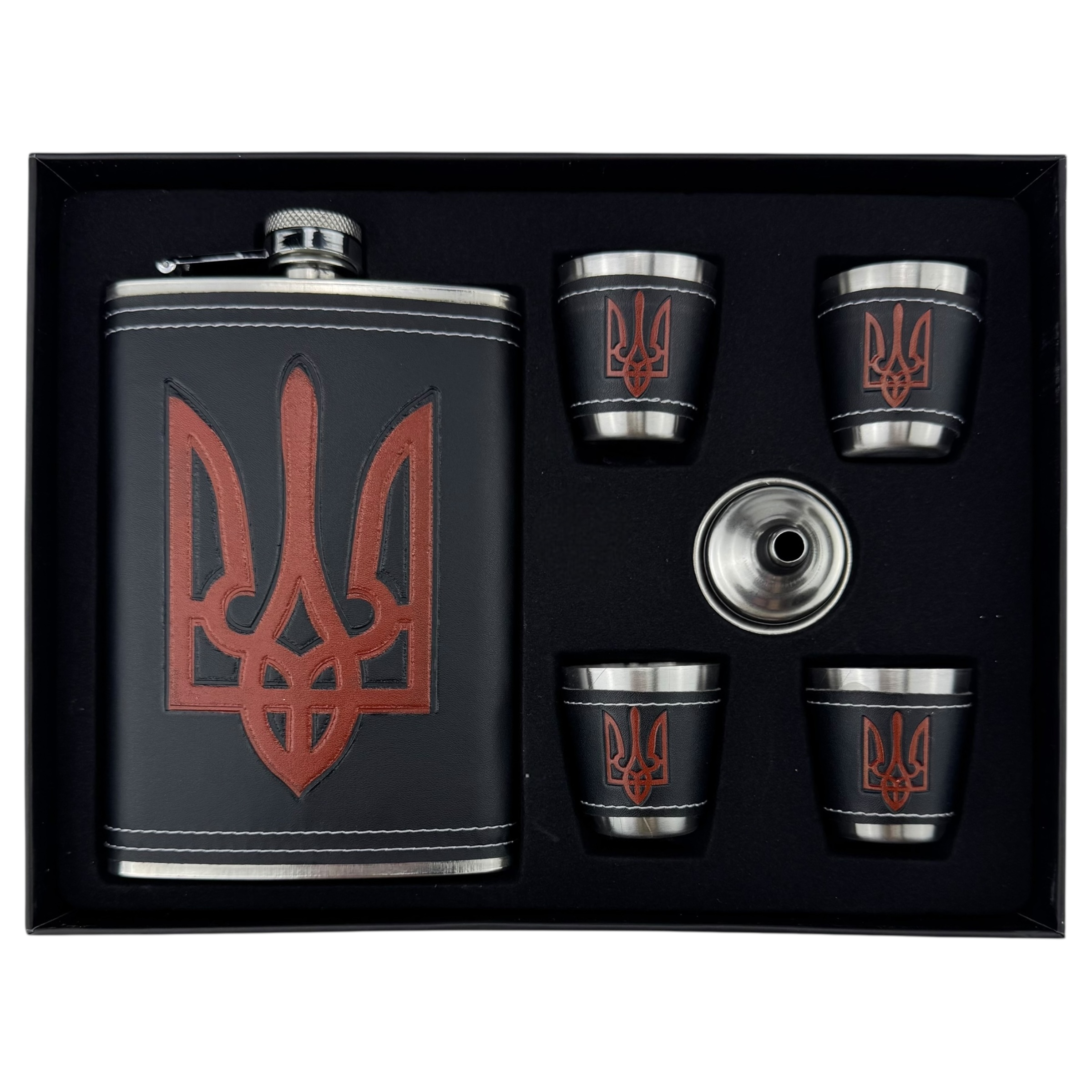 Набір фляга з чарками тиснення герб України /60/