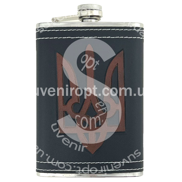 Фляга Україна чорна шкіра з великим гербом 9oz /100/