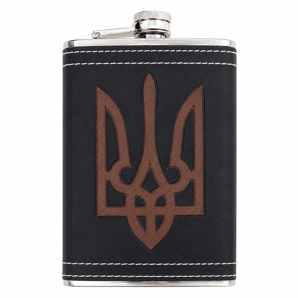 Фляга Україна чорна шкіра з великим гербом 9oz /100/