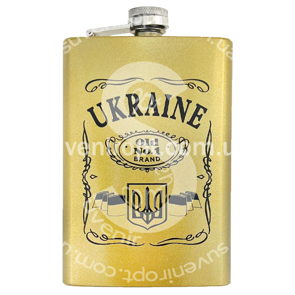 Фляга Україна золота з чорним принтом 9oz /100/