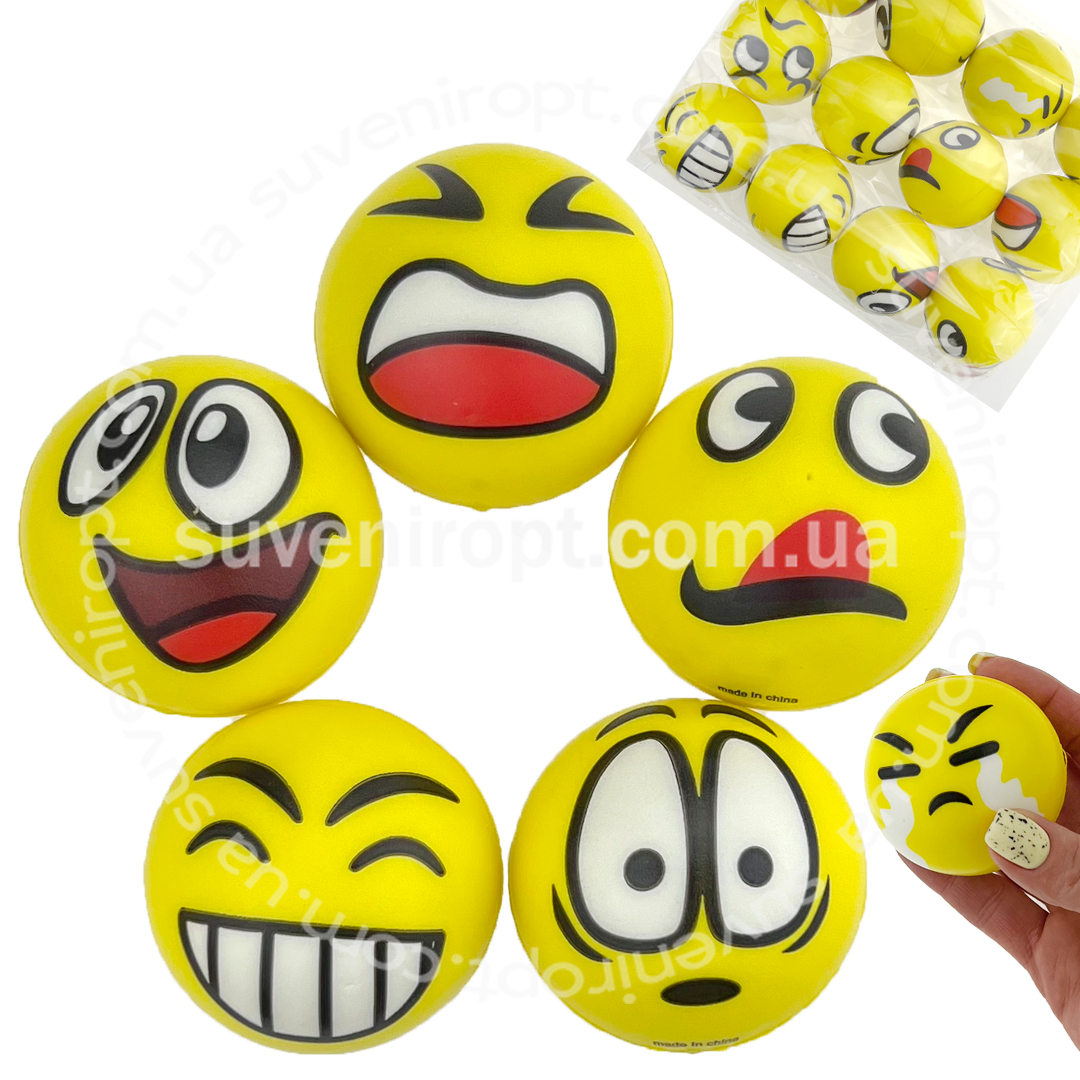 Мяч смайл емодзі середній фомовий 6 см (12) /720/