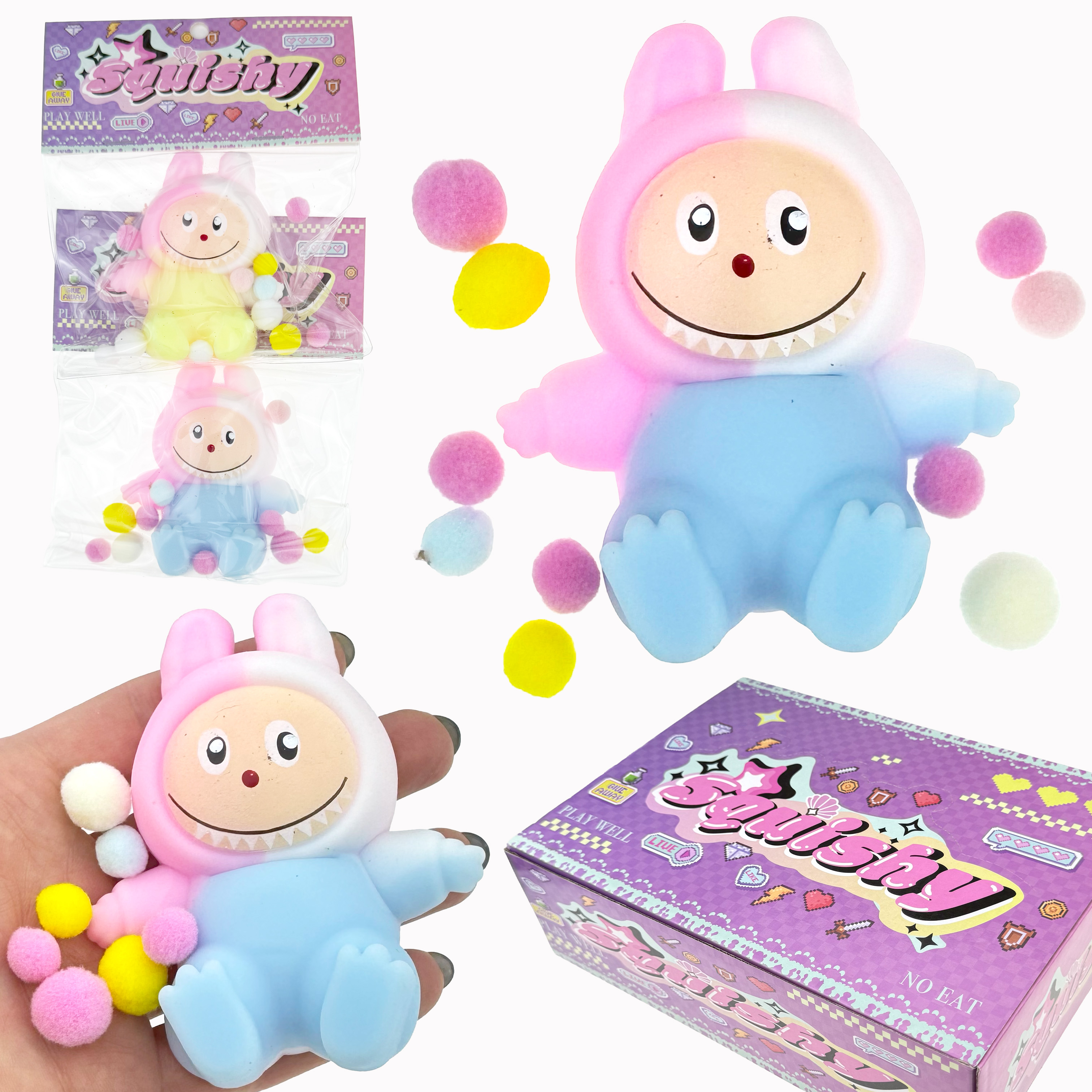 СКВІШІ - SQUISHY LA BU BU  великий різнокольоровий з кульками в коробці  (20) /480/