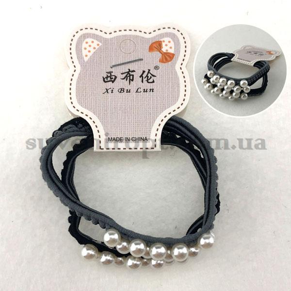 Набор резинок  2 в1  чёрная серым шарики жемчужные (20)