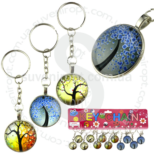 Брелок металлический дерево с цветами стекло (12)