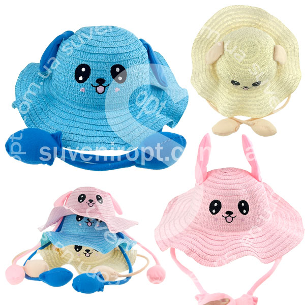 Соломяний капелюх від сонця панда з вушками, що піднімаються /200/