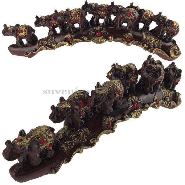 Набор слонів сім'я бордово-коричневий із камінням на містку 7в1 /48/