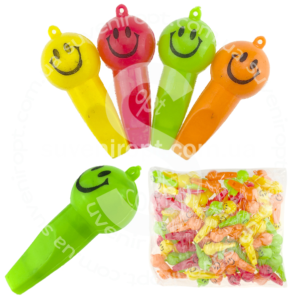 Свисток круглий смайл стоячий кольоровий (100) /5000/