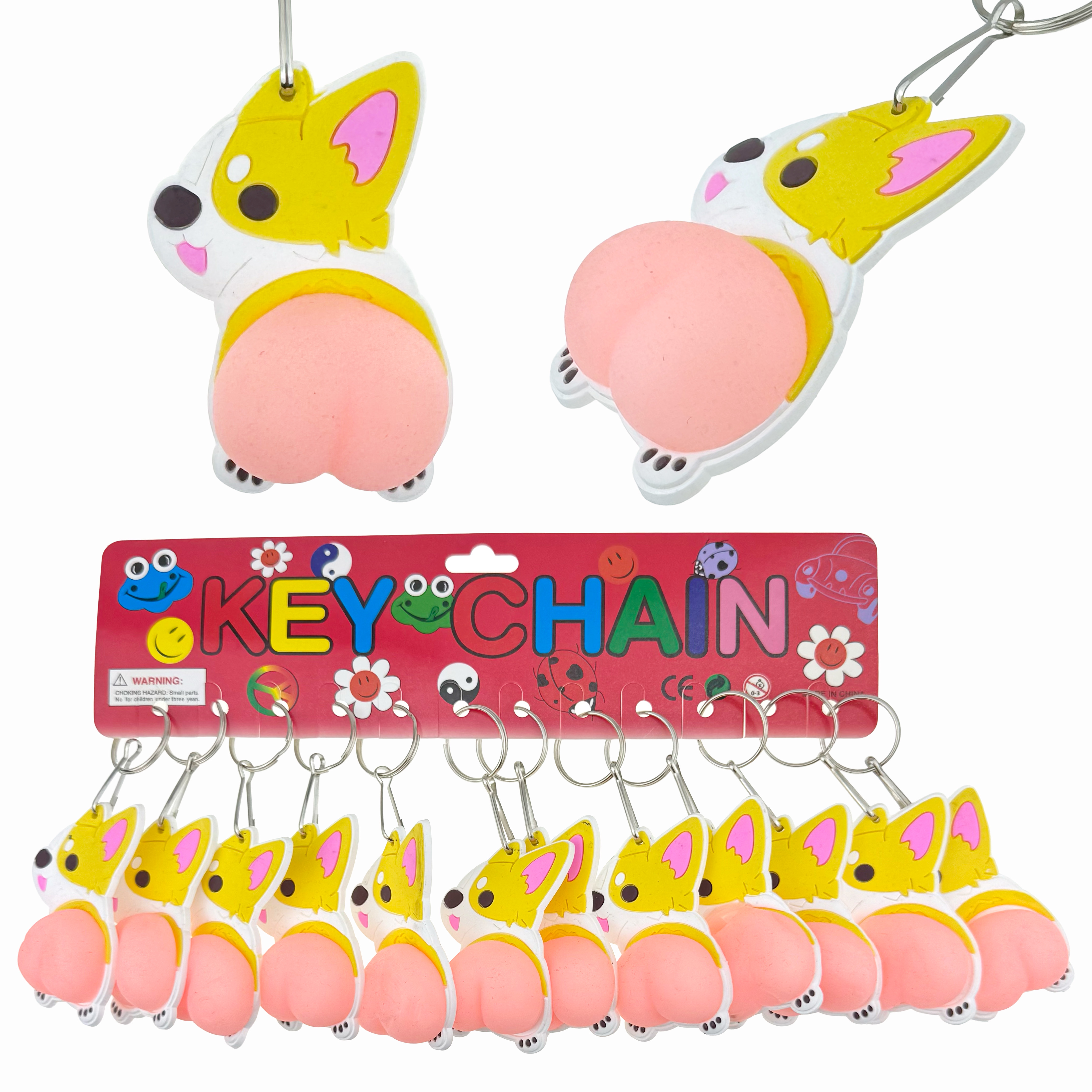 Брелок гумовий песик коргі рудий СКВИШ - SQUISH рожева попка (12)