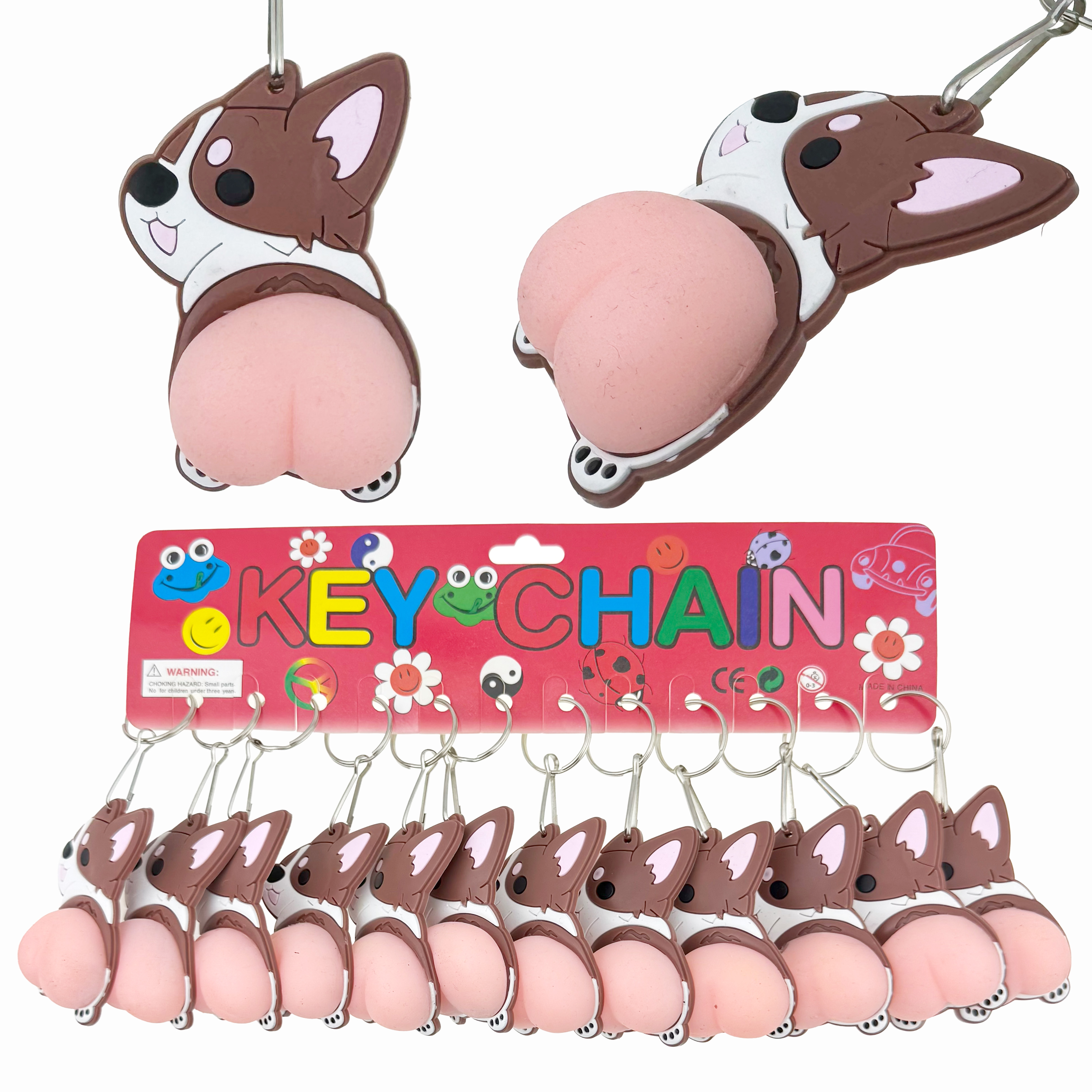 Брелок гумовий собака коргі коричнева СКВИШ - SQUISH рожева попка (12)