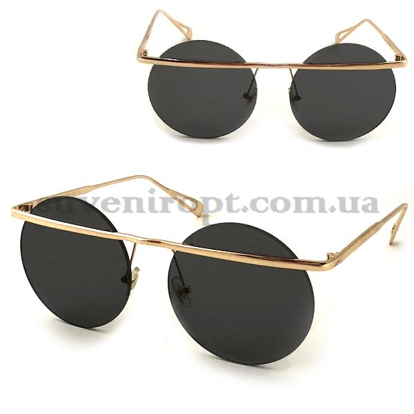 Очки солнцезащитные круглые с перемычкой чёрные