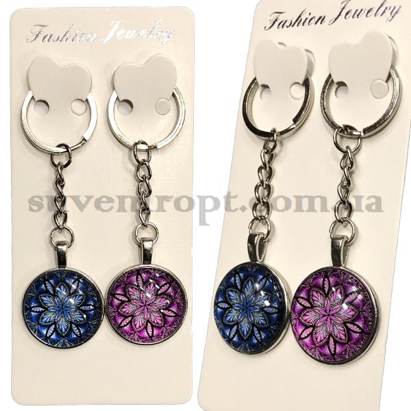 Брелки парный  стекло цветок узорный (12)