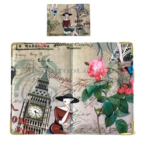 Обложка  на авто тканевая башня барышня цветы цветная (12)