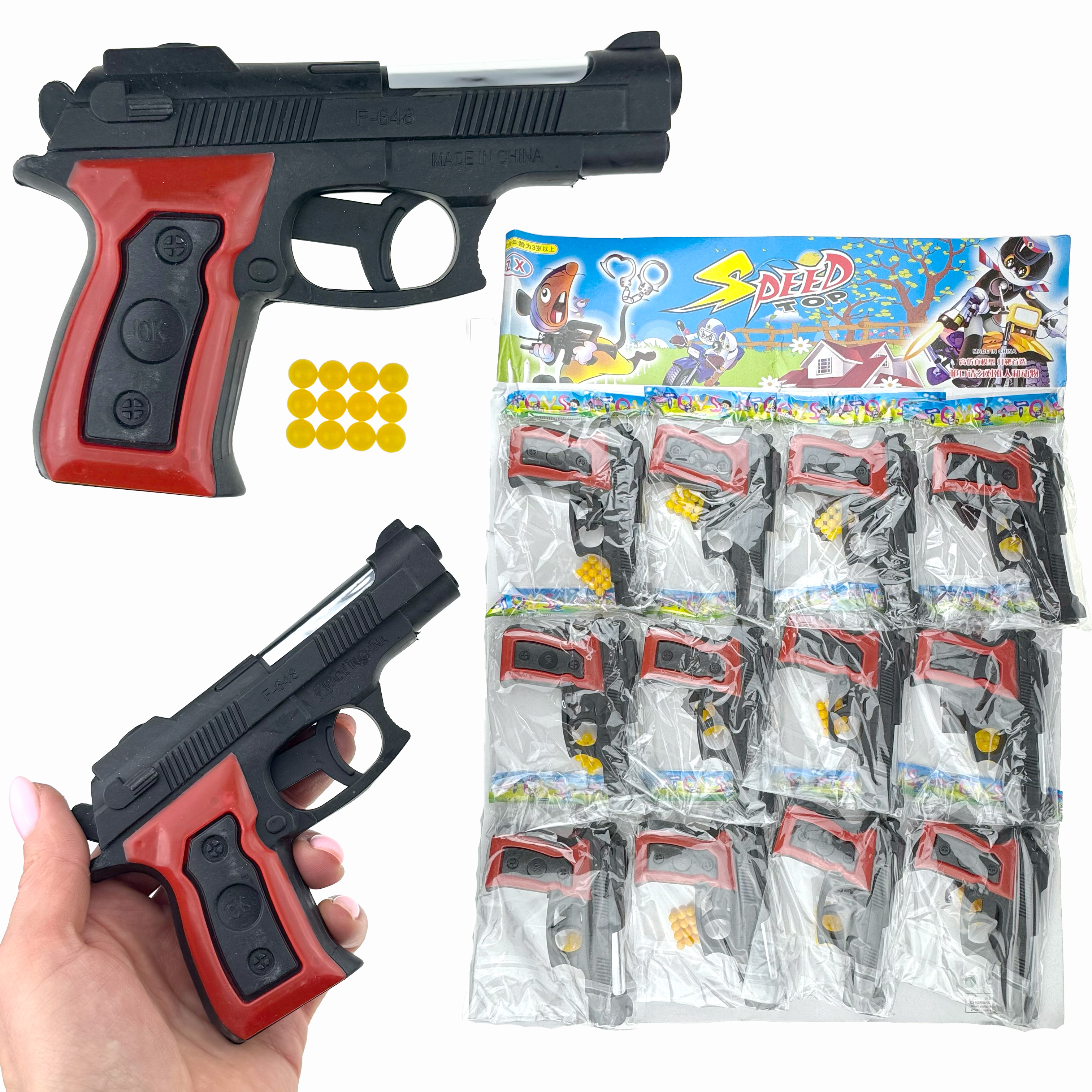 Пістолет великий з кульками  на планшетці (12) /1200/