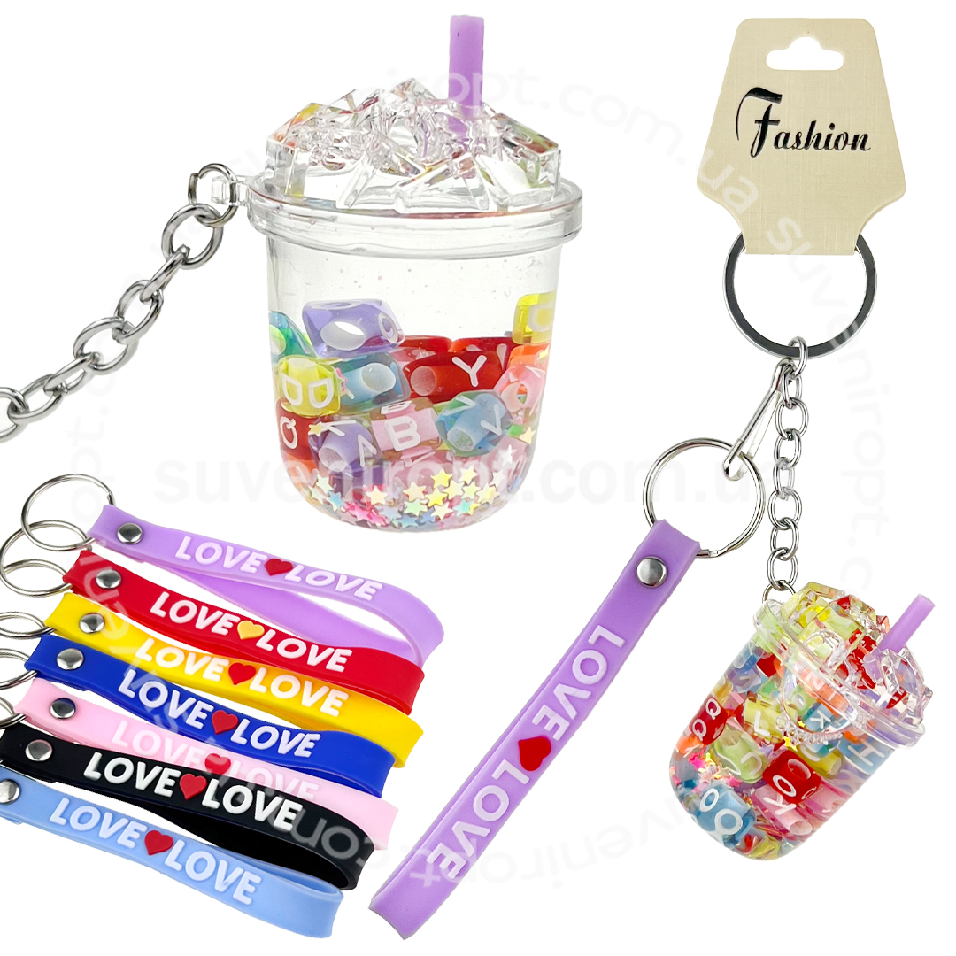 Брелок в упаковці келих з бісером у воді та гумовий лацюг (12)