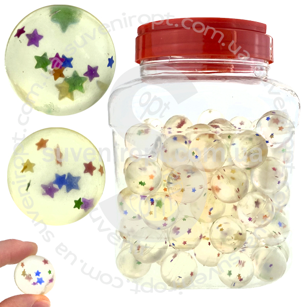 Мяч попрыгунчик маленький прозрачный в звёздочку в банке 3 см (60) /1800/