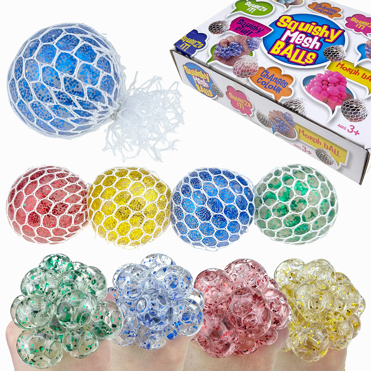 Антистрес мізки блискітки з орбізом у білій сітці  5см (12) /288/