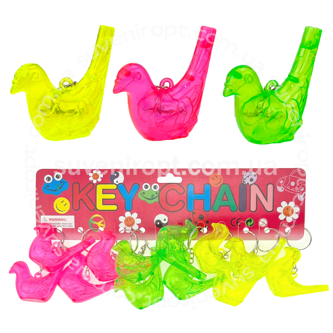 Брелок пластмасовий свисток горобець прозорий (12)