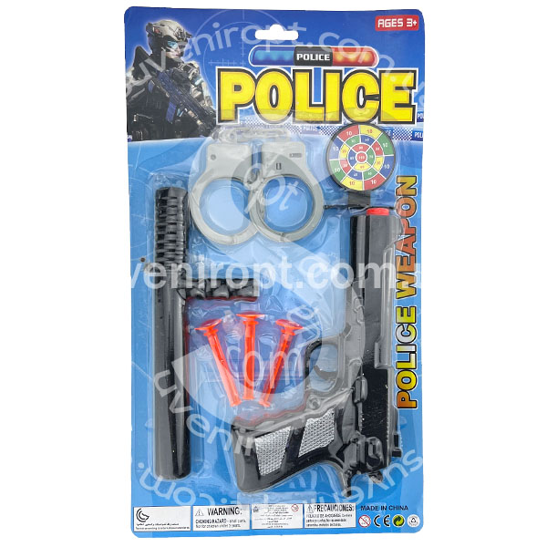 Набір поліцейського пістолет з присосками мішень, дубинка, наручники /256/