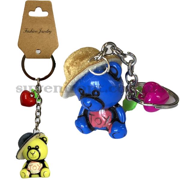 Брелок   в упаковке мишка зелёный или синий с сердечком в шляпке